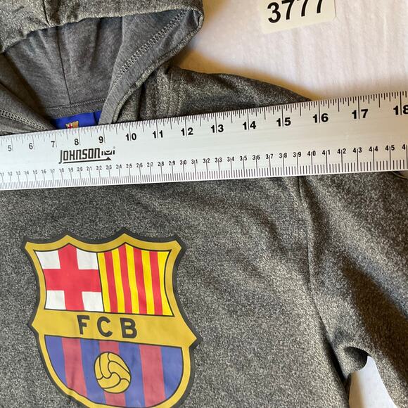FCB Kid’s Sweatshirt size M Long Sleeve Hoodie Fleece Fan Club Barcelona Gray - Picture 2 of 9